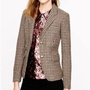 J Crew Wool Blend Schoolboy Blazer Houndstooth Brown Red Cream 10